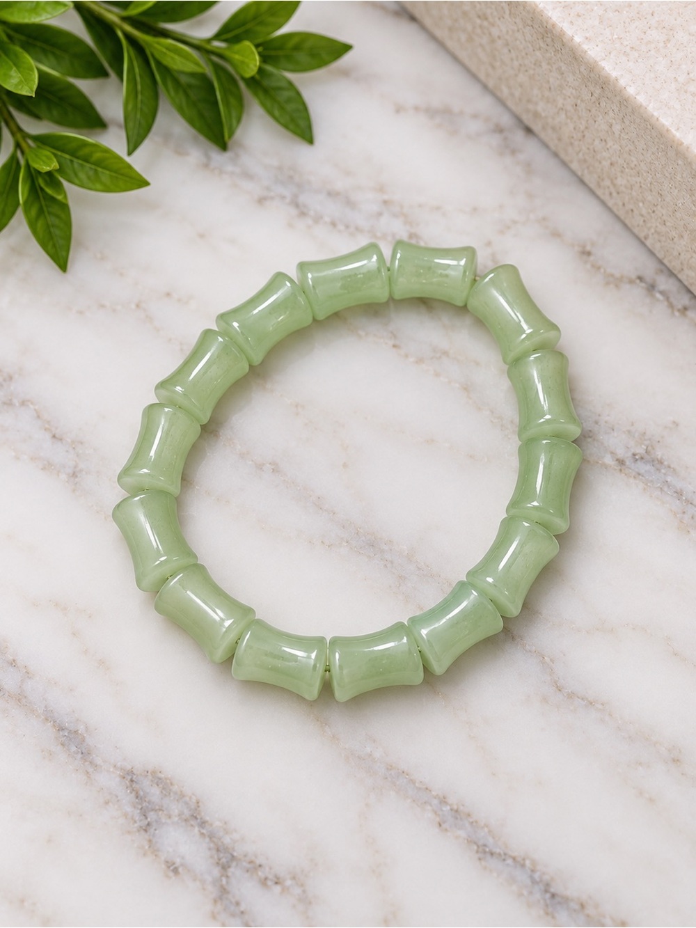Green Bamboo-Style Stretch Bracelet - Brand: